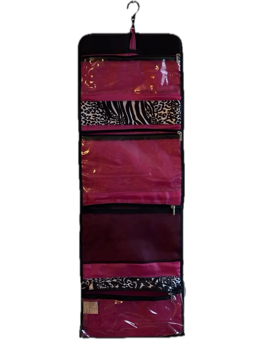 Caboodles Pink and Black Hanging Cosmetic Organizer with Animal Print
